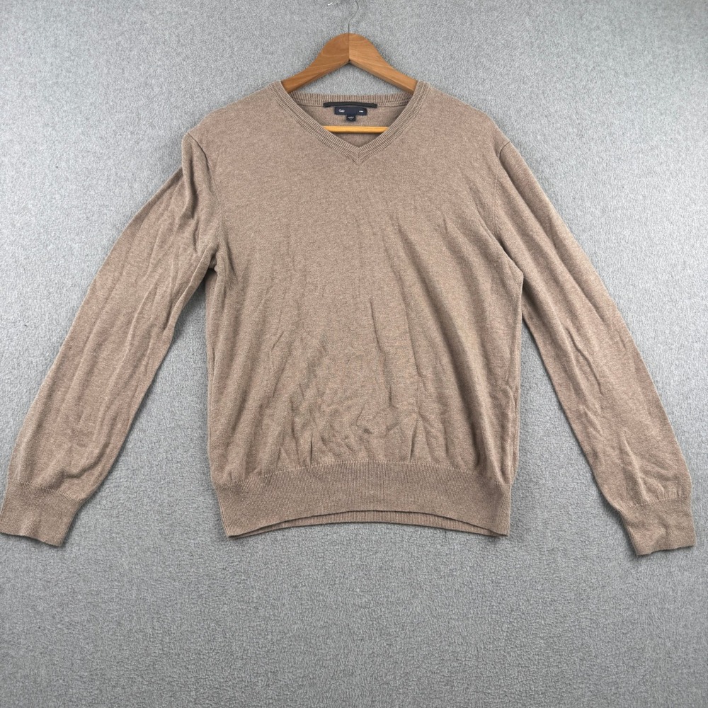 Gap Sweater Mens M Brown Oat Heather Spring Cttn V V-Neck Pullover Cotton